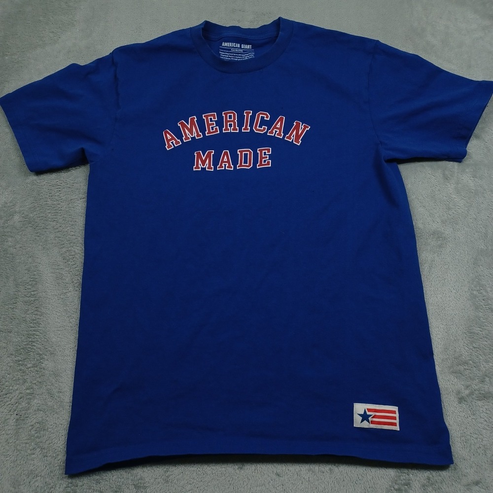 American Giant‎ Shirt Mens Large Blue Crew Neck Short Sleeve Logo USA